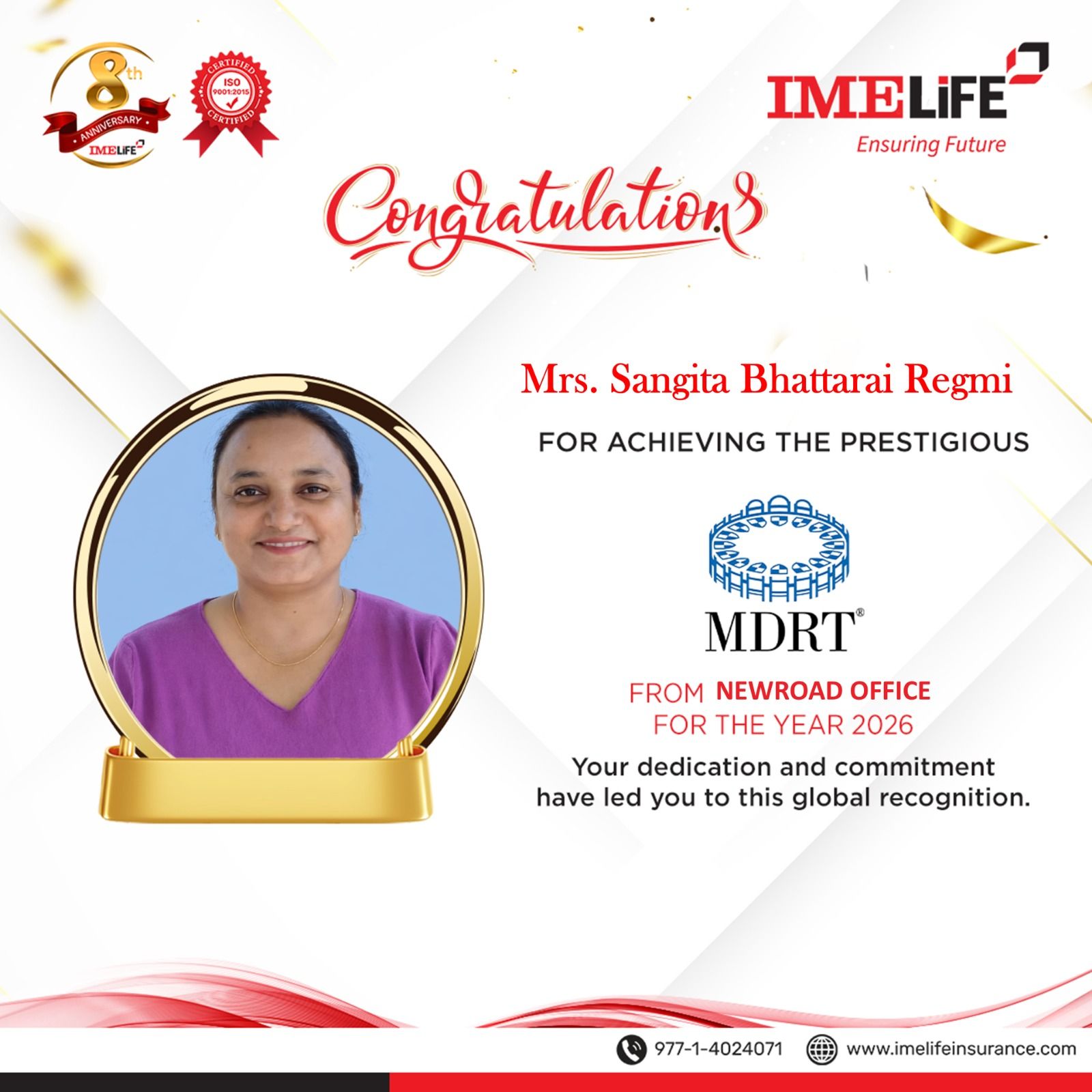 रत्ननगरकी लोकप्रिय नेतृ संगीता भट्टराई रेग्मी बनिन् ‘MDRT’, राजनीतिसँगै बीमा क्षेत्रमा पनि रचिन् इतिहास