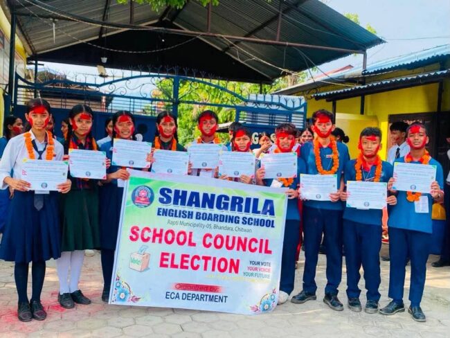 साँग्रिला बोर्डिङमा नमुना निर्वाचन : प्रमुख ,उपप्रमुख र सदन प्रमुख चयन