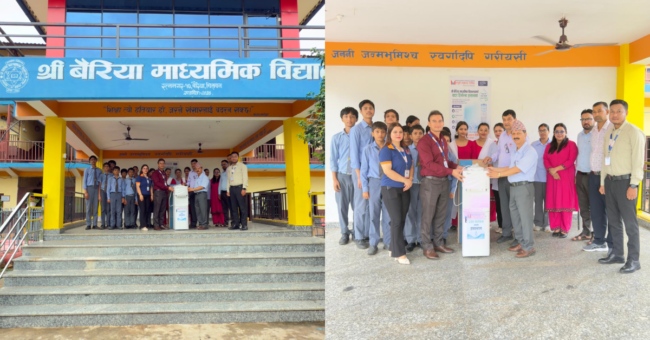 मञ्जुश्री फाइनान्सद्वारा बैरिया माविका विद्यार्थीलाई स्वच्छ पानी पिउने यन्त्र उपहार: वाटर डिस्पेन्सर हस्तान्तरण